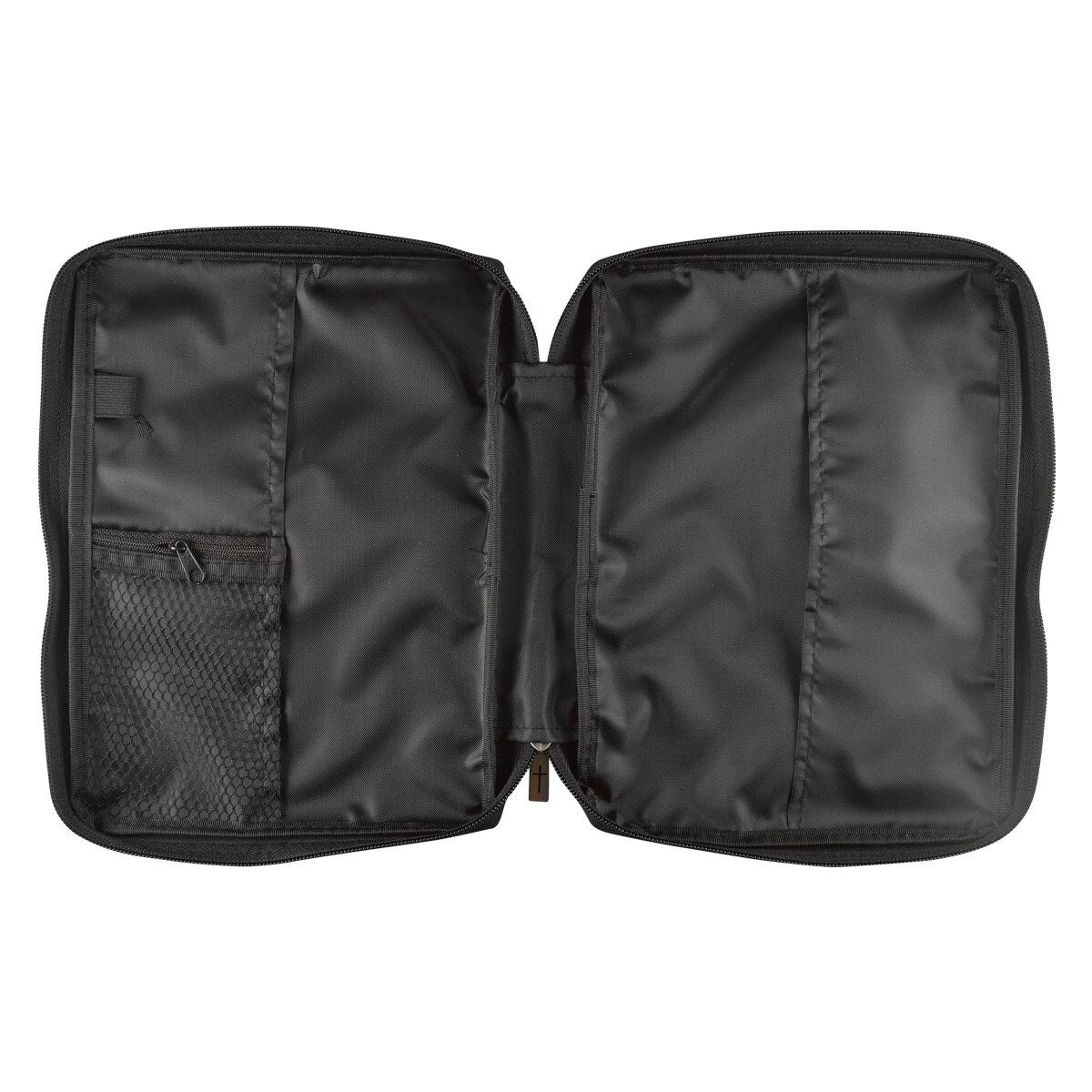 Polyester with Fish Badge in Black Bible Cover