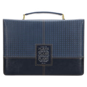 The Plans Modern Blue Grid Faux Leather Bible Cover - Jeremiah 29:11