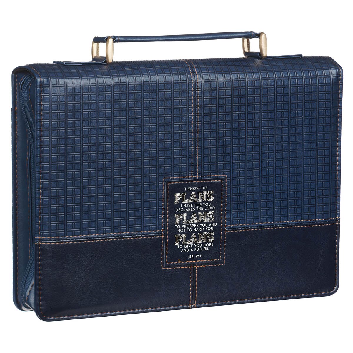 The Plans Modern Blue Grid Faux Leather Bible Cover - Jeremiah 29:11