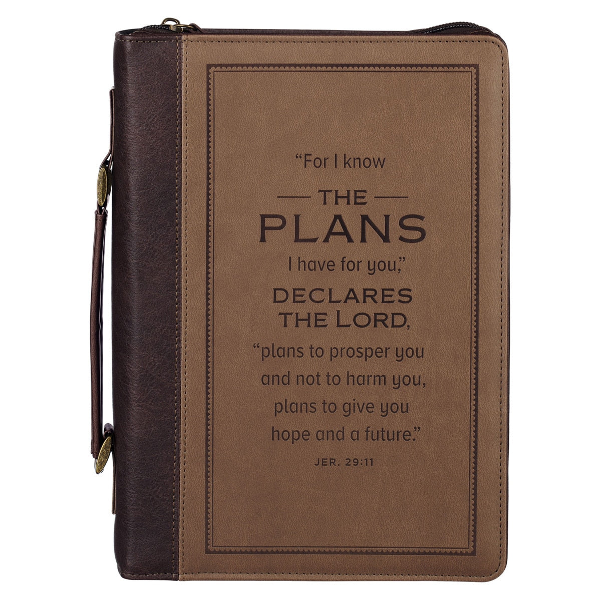 The Plans Cocoa Brown and Taupe Faux Leather Classic Bible Cover - Jeremiah 29:11