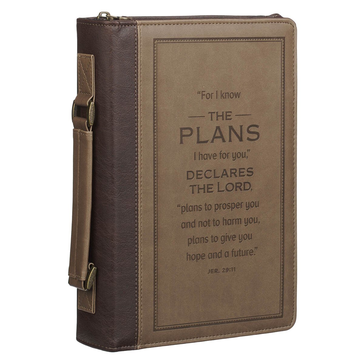 The Plans Cocoa Brown and Taupe Faux Leather Classic Bible Cover - Jeremiah 29:11