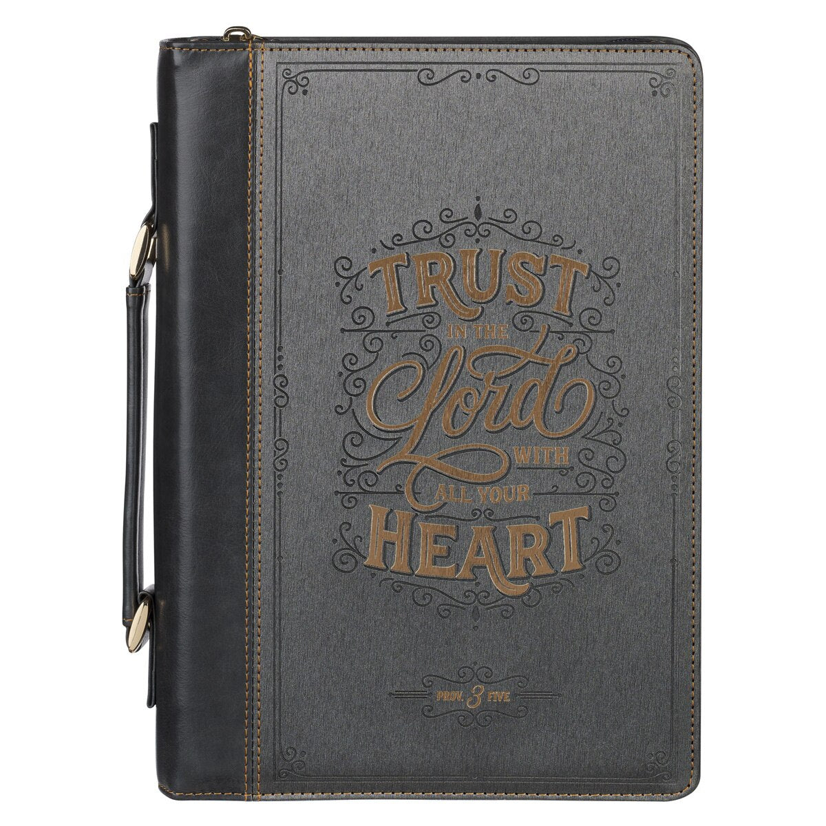 Trust in the Lord Black and Gray Faux Leather Fashion Bible Cover - Proverbs 3:5