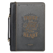 Trust in the Lord Black and Gray Faux Leather Fashion Bible Cover - Proverbs 3:5