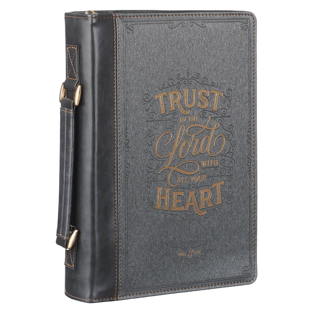 Trust in the Lord Black and Gray Faux Leather Fashion Bible Cover - Proverbs 3:5