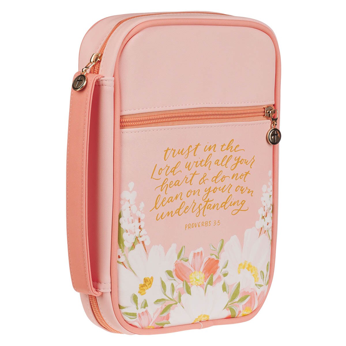 Trust in the Lord Peach Floral Faux Leather Fashion Bible Cover - Proverbs 3:5
