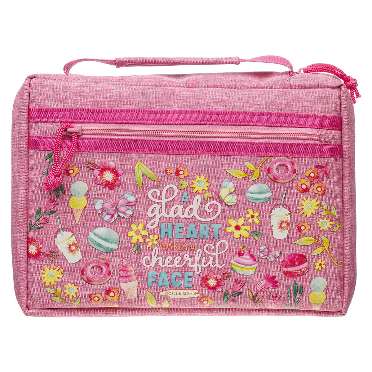 Glad Heart Cheerful Face Pink Fashion Bible Cover - Proverbs 15:13