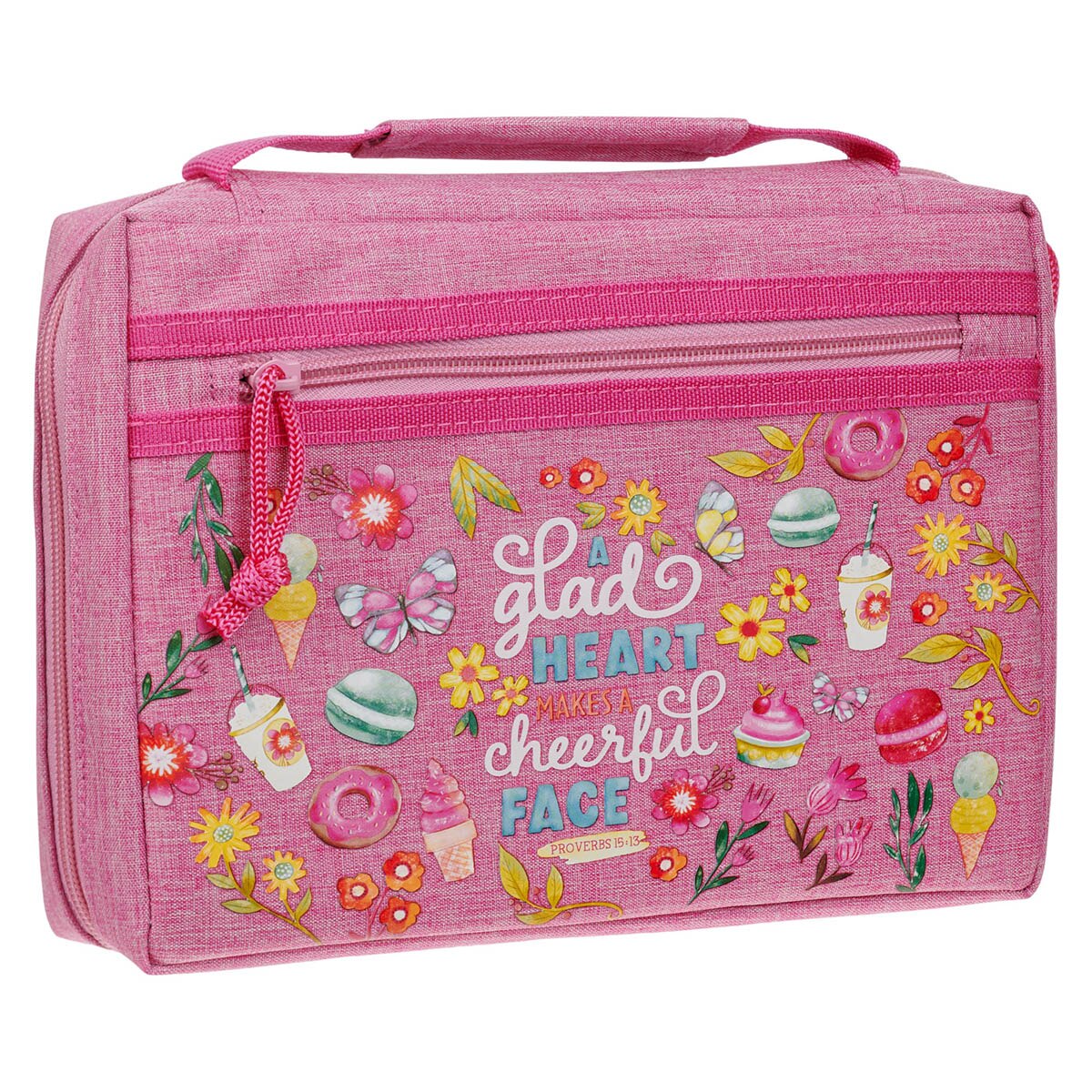 Glad Heart Cheerful Face Pink Fashion Bible Cover - Proverbs 15:13