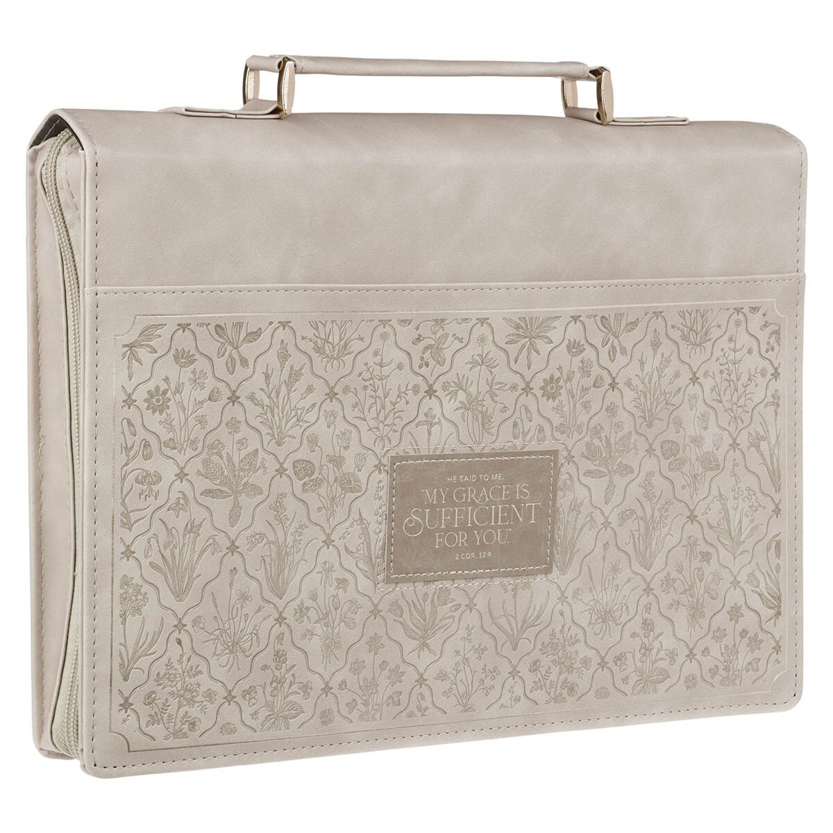 Sufficient Grace Taupe Wildflower Tapestry Faux Leather Fashion Bible Cover - 2 Corinthians 12:9