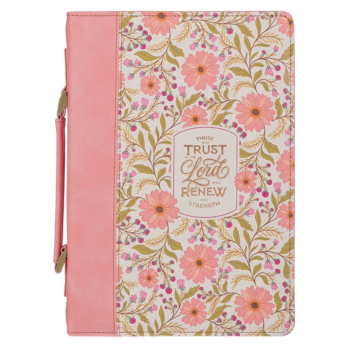 Those Who Trust Coral Pink Floral Faux Leather Classic Bible Cover - Isaiah 40:31