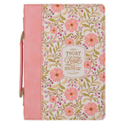 Those Who Trust Coral Pink Floral Faux Leather Classic Bible Cover - Isaiah 40:31