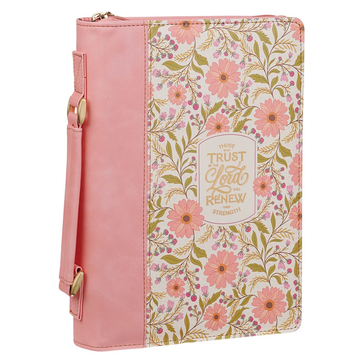 Those Who Trust Coral Pink Floral Faux Leather Classic Bible Cover - Isaiah 40:31