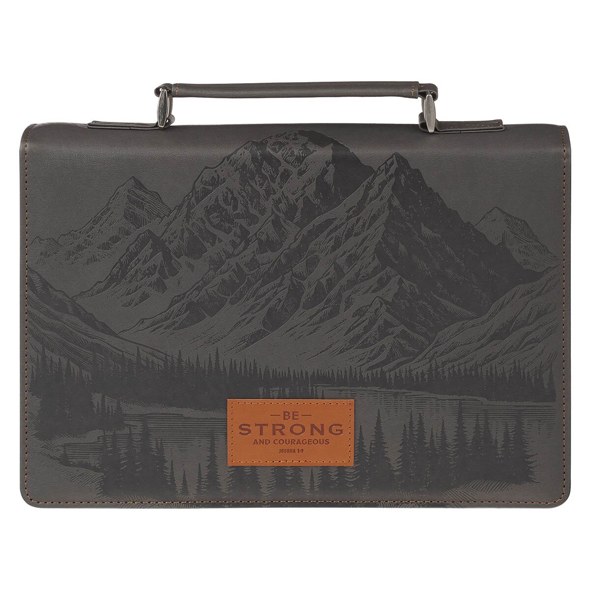 Be Strong and Courageous Charcoal Gray Faux Leather Classic Bible Cover - Joshua 1:9