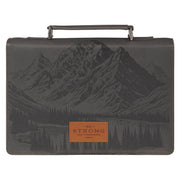 Be Strong and Courageous Charcoal Gray Faux Leather Classic Bible Cover - Joshua 1:9