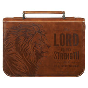 The Lord is My Strength Lion Honey-brown Faux Leather Classic Bible Cover - Exodus 15:2