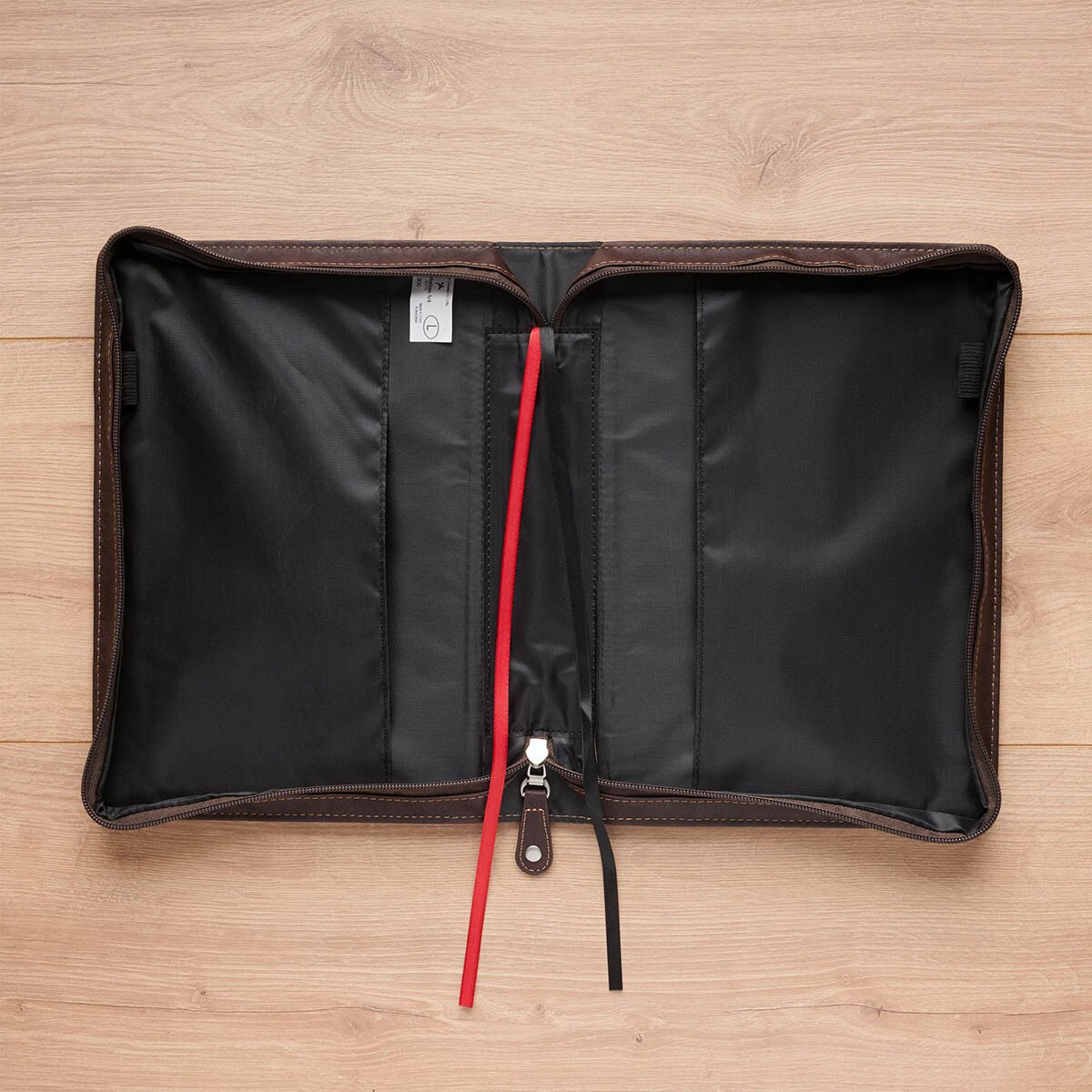 Pursue Righteousness Black and Walnut Brown Faux Leather Classic Bible Cover - 1 Timothy 6:11