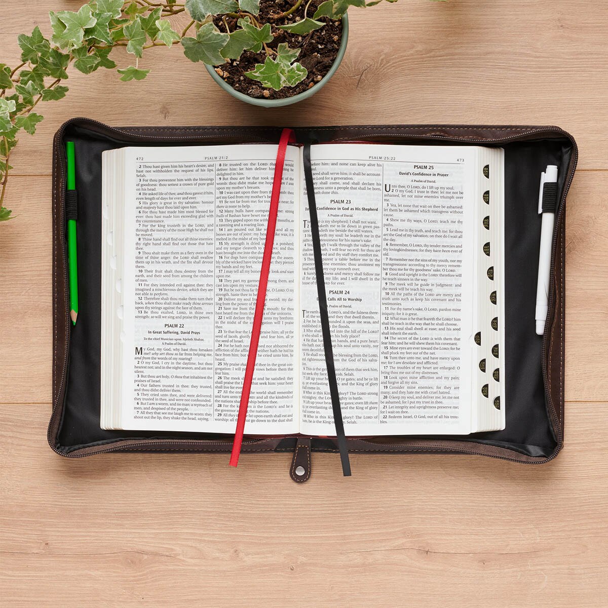 Pursue Righteousness Black and Walnut Brown Faux Leather Classic Bible Cover - 1 Timothy 6:11