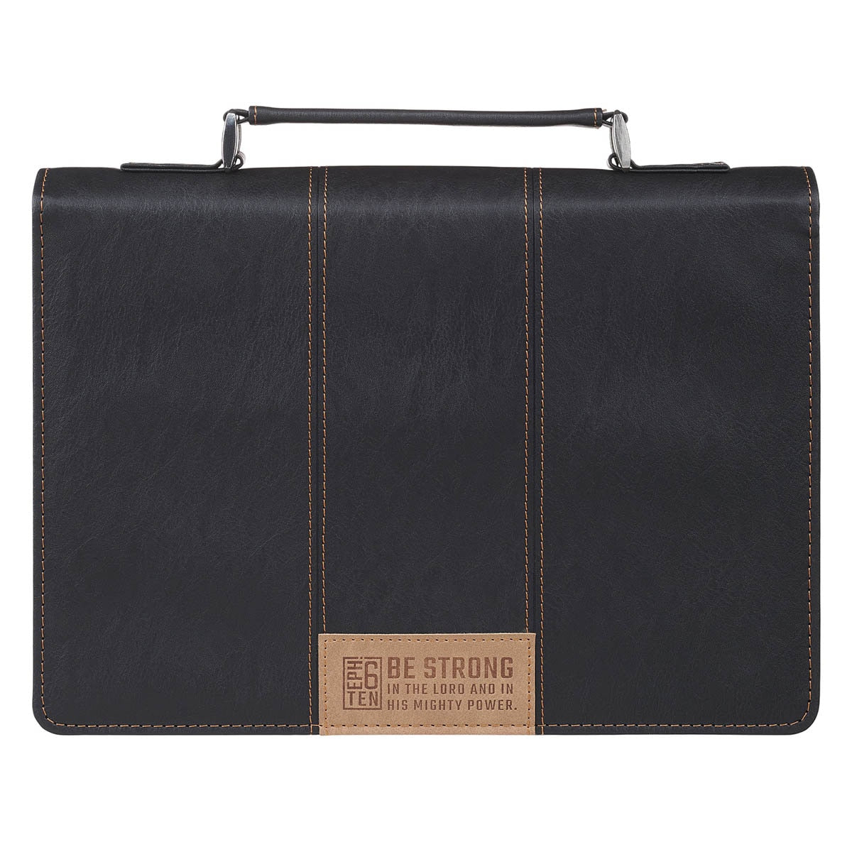 Be Strong Black Faux Leather Classic Bible Cover - Ephesians 6:10