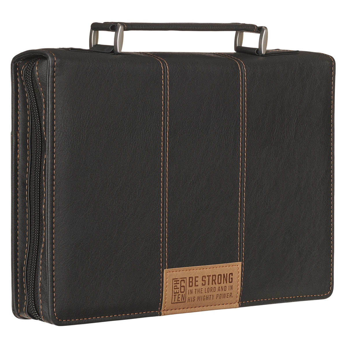 Be Strong Black Faux Leather Classic Bible Cover - Ephesians 6:10