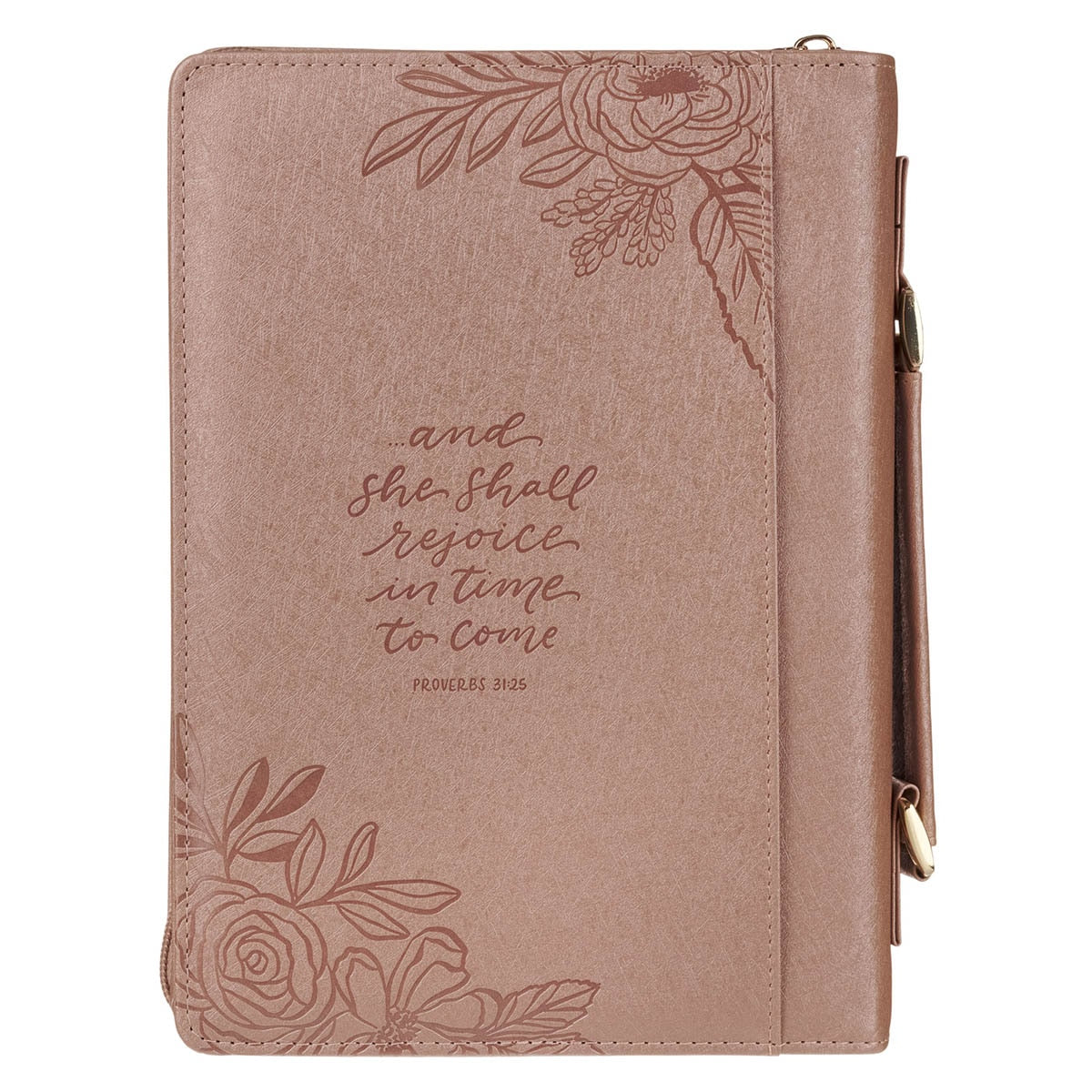 Strength and Honor Pink Floral Faux Leather Fashion Bible Cover - Proverbs 31:25