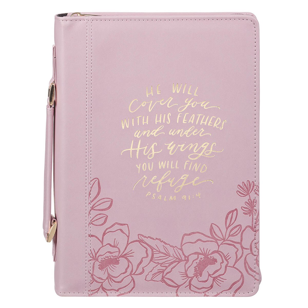 Under His Wings Pink Faux Leather Fashion Bible Cover - Psalm 91:4