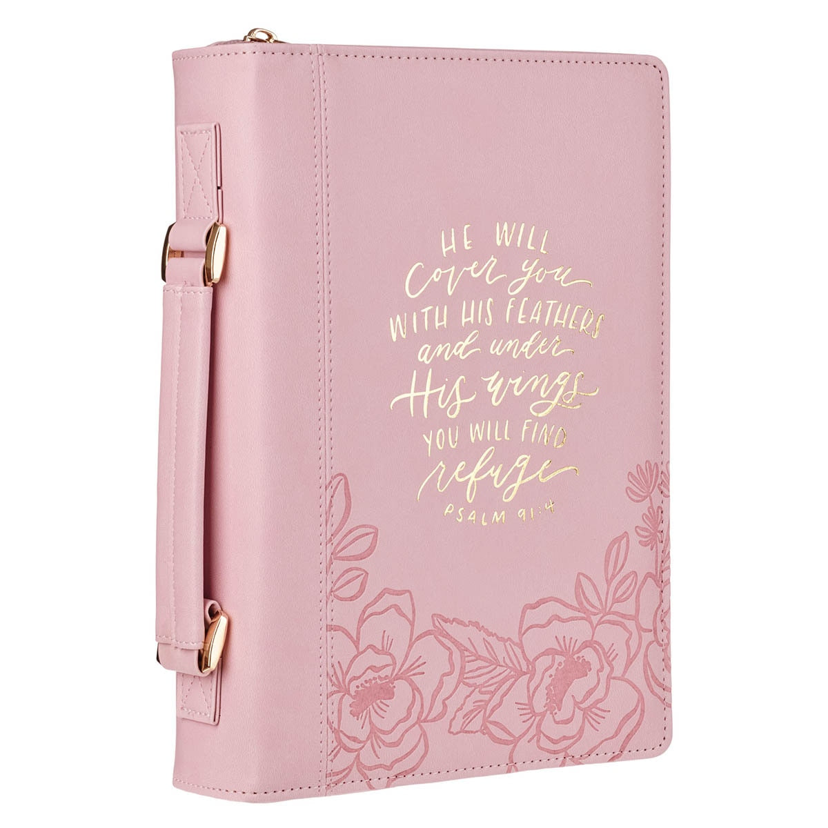 Under His Wings Pink Faux Leather Fashion Bible Cover - Psalm 91:4