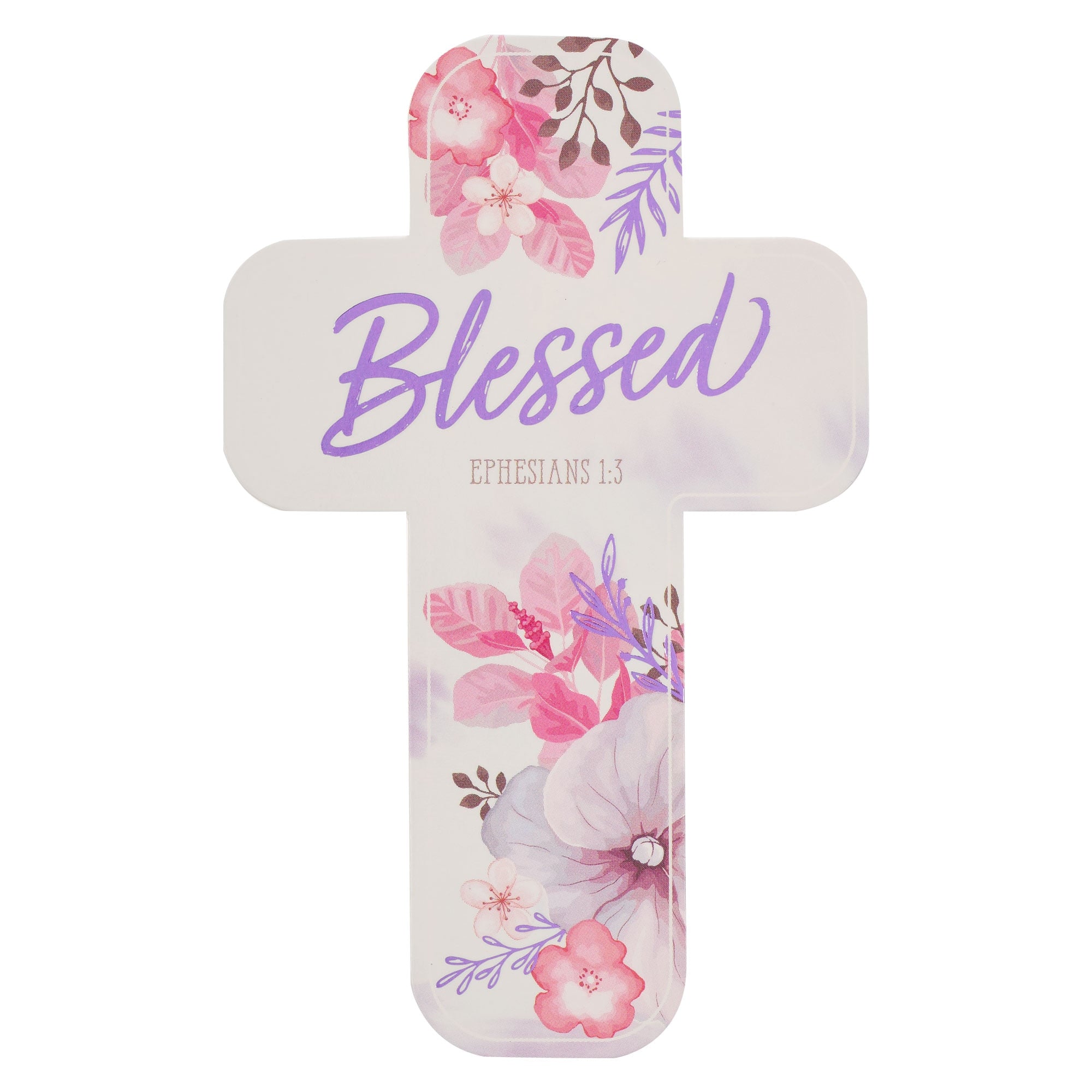 Blessed Purple Floral Cross Bookmark Set  - Ephesians 1:3