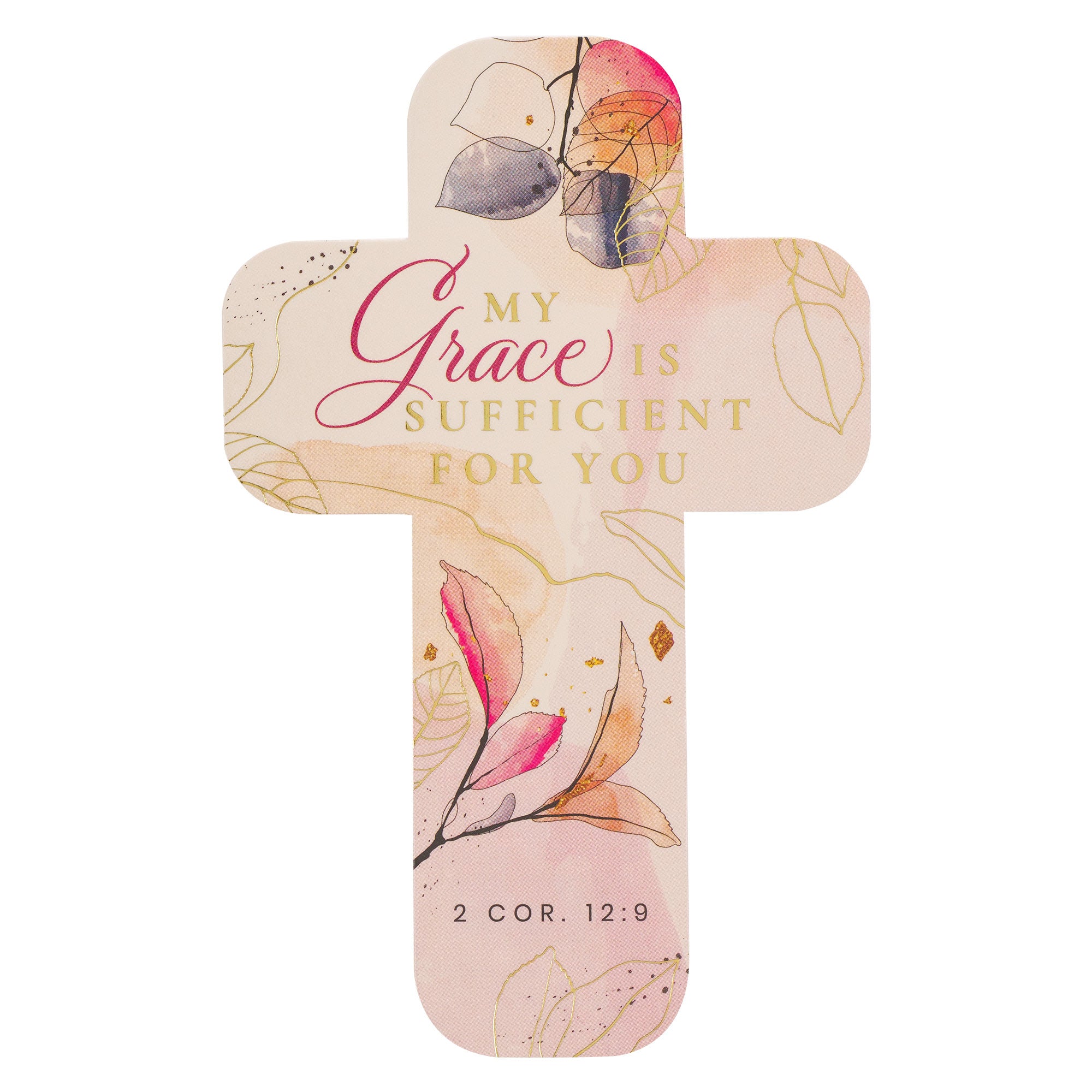 My Grace is Sufficient Peach Floral Cross Bookmark Set  - 2 Corinthians 12:9