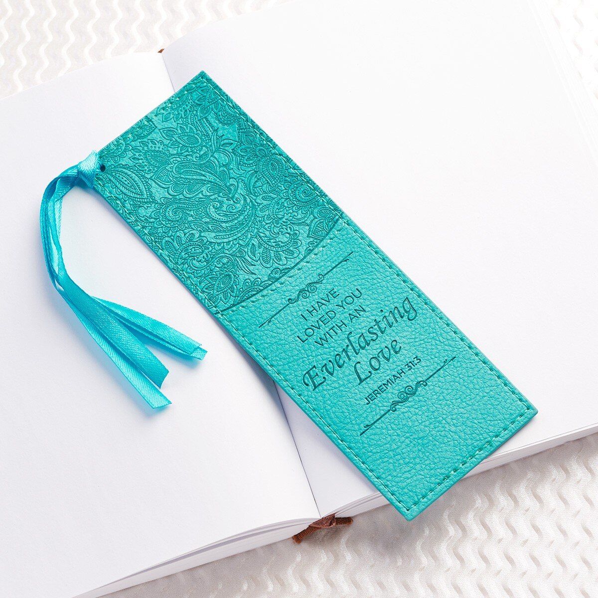 Everlasting Love Teal Faux Leather Bookmark -  Jeremiah 31:3
