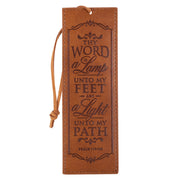 Thy Word is A Lamp Toffee Brown Faux Leather Bookmark - Psalm 119:105