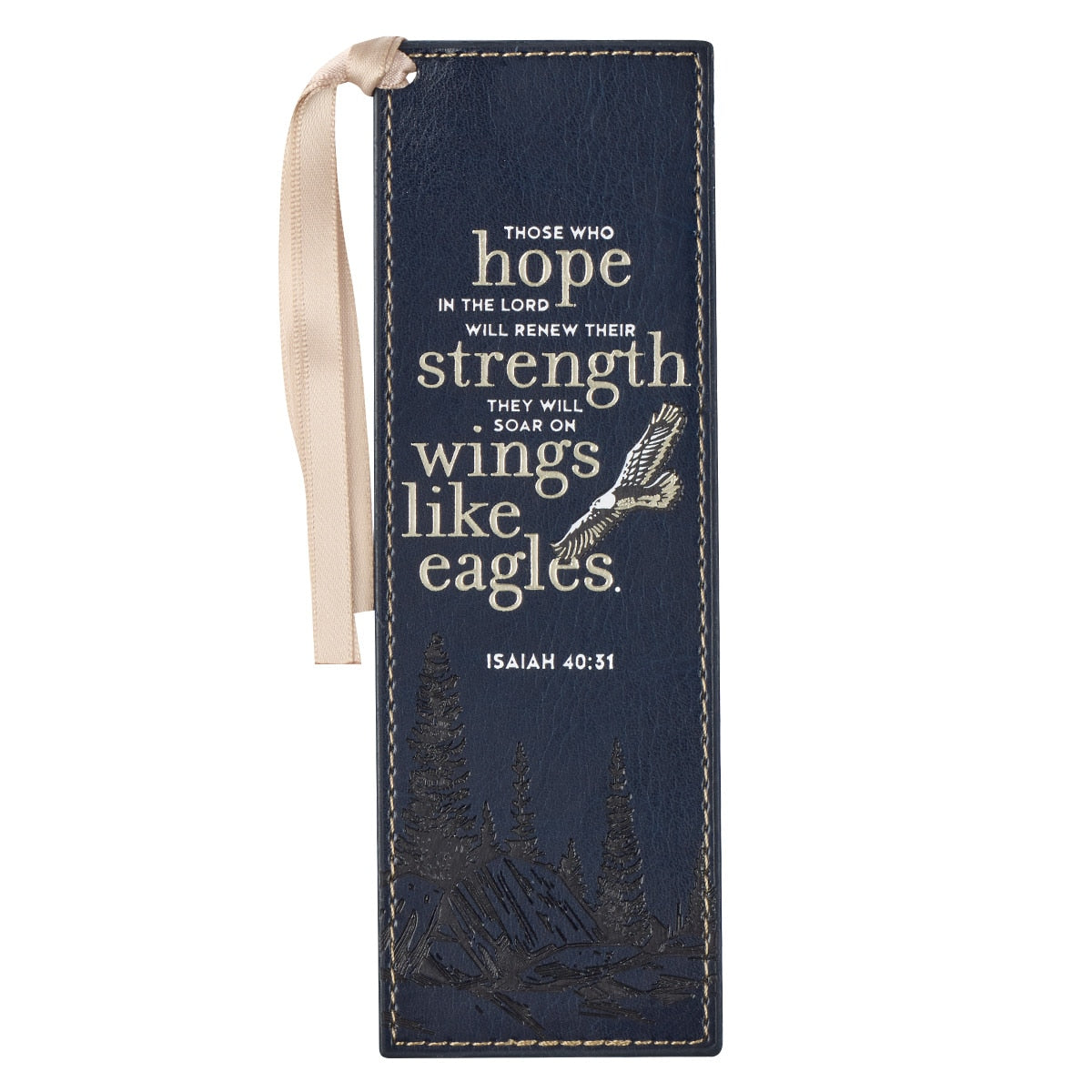 On Eagle's Wings Navy Blue  Faux Leather Bookmark - Isaiah 40:31