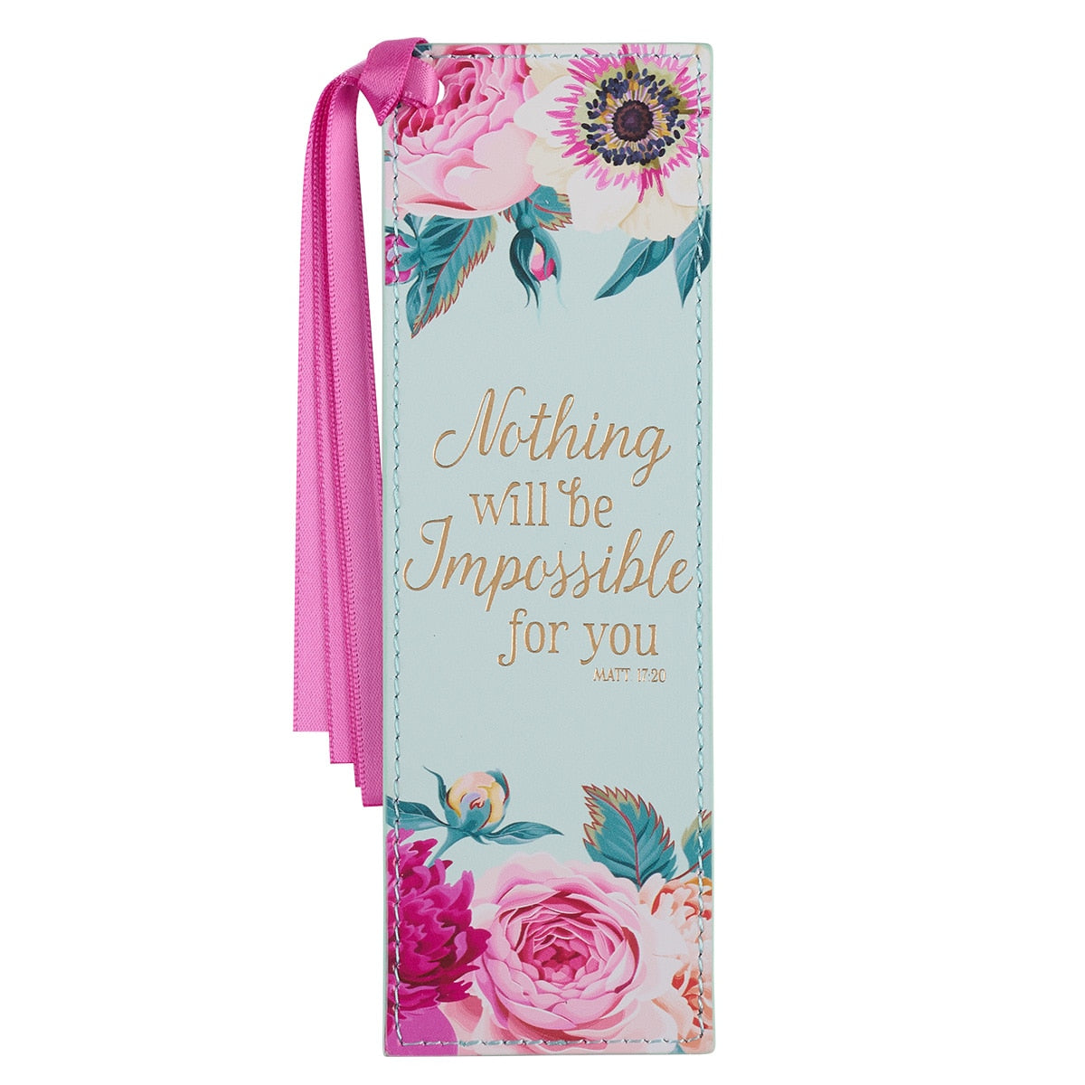 Nothing Will Be Impossible Mint Green Floral Faux Leather Bookmark - Matthew 17:20