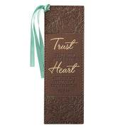Trust With All Your Heart Brown Floral Faux Leather Bookmark - Proverbs 3:5