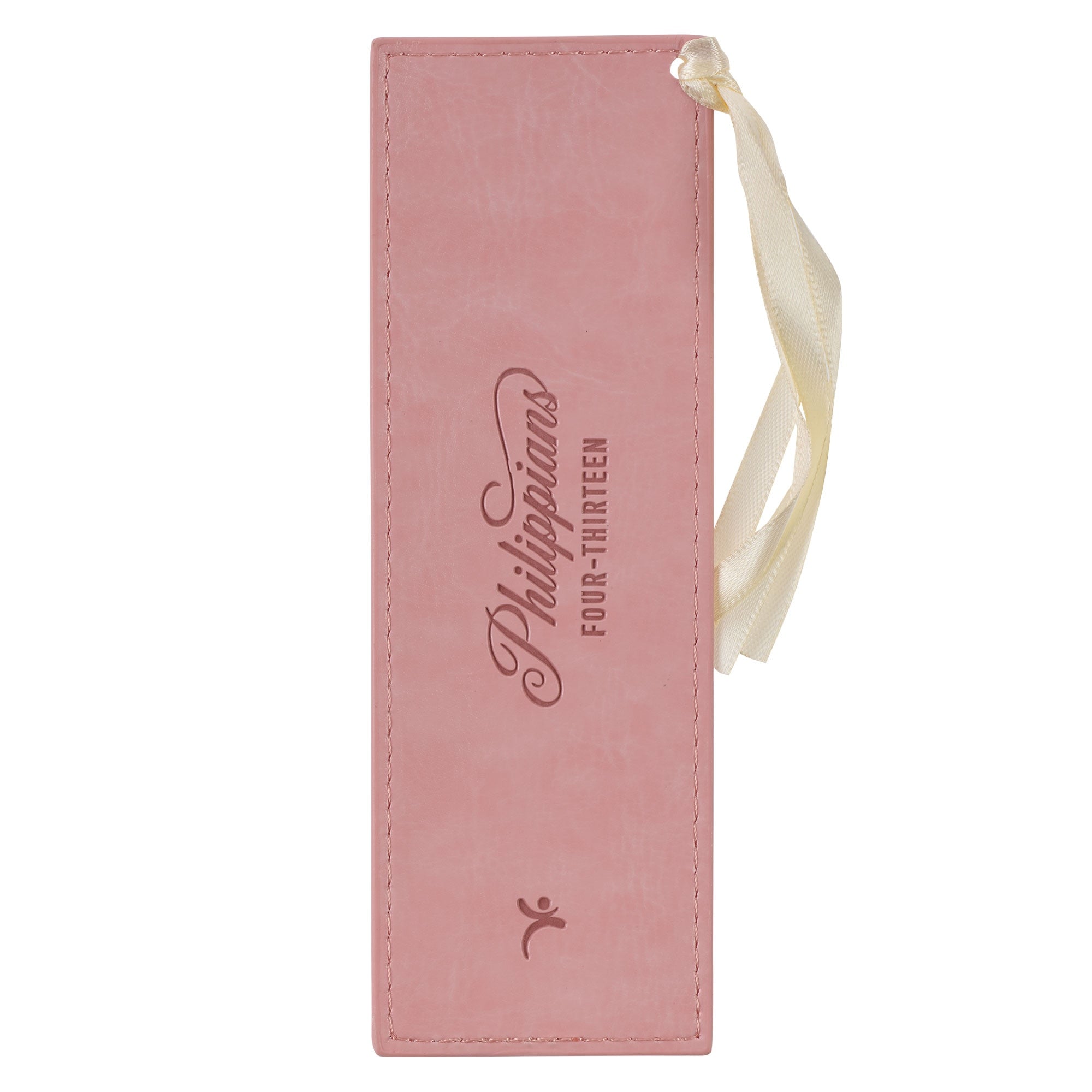 Through Christ Fluted Iris Pink Faux Leather Bookmark - Philippians 4:13