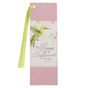 My Grace is Sufficient Hummingbird Pink Faux Leather Bookmark - 2 Corinthians 12:9