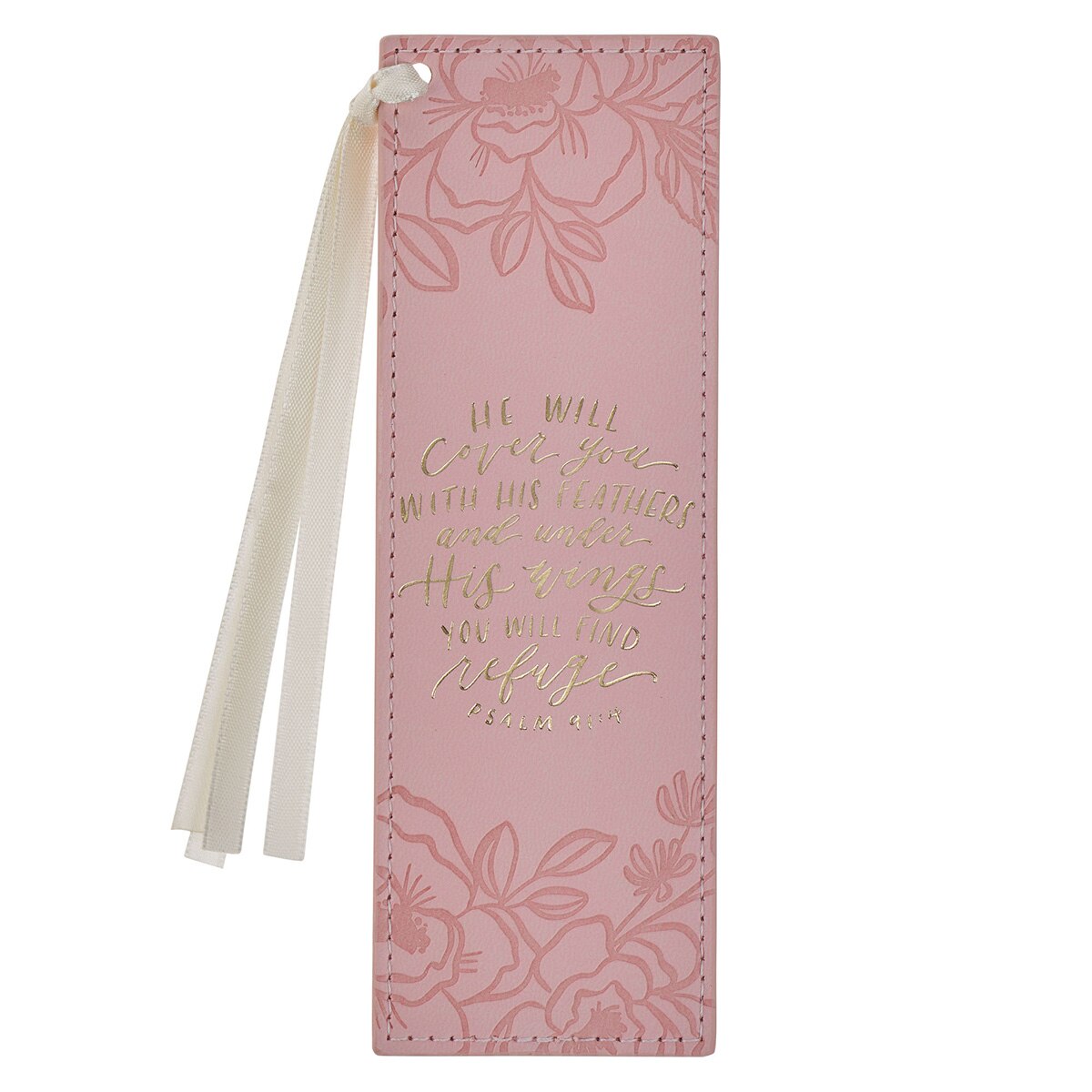 Under His Wings Pink Faux Leather Bookmark - Psalm 91:4