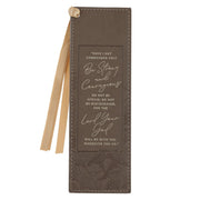 Strong and Courageous Brown Faux Leather Bookmark - Joshua 1:9