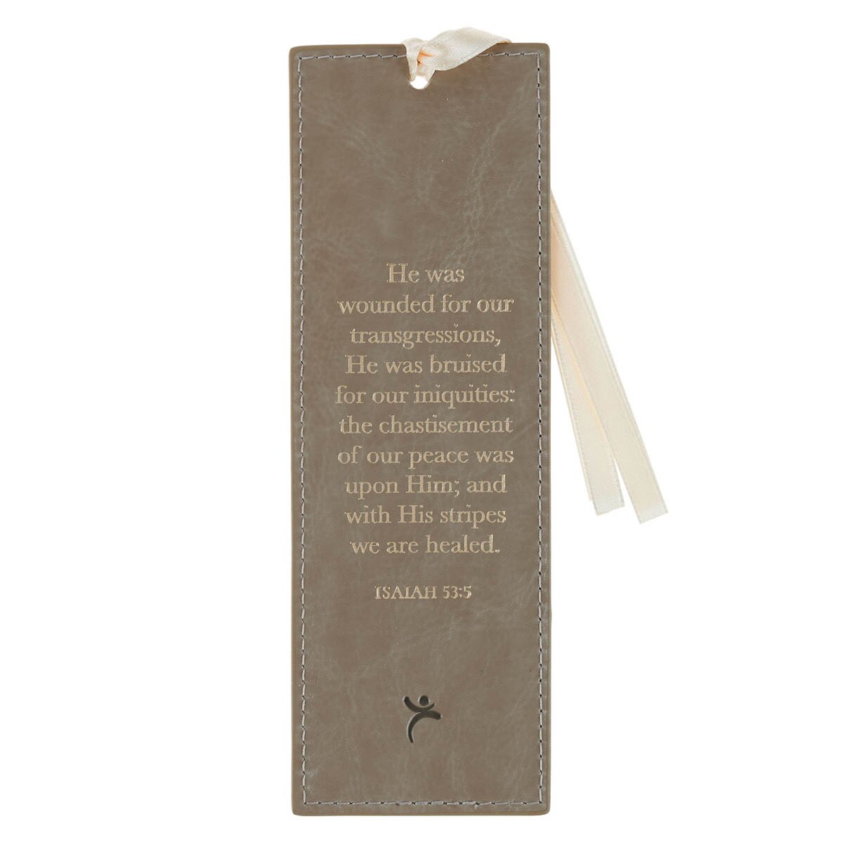 Amazing Grace Taupe Faux Leather Bookmark - Isiah 53:5