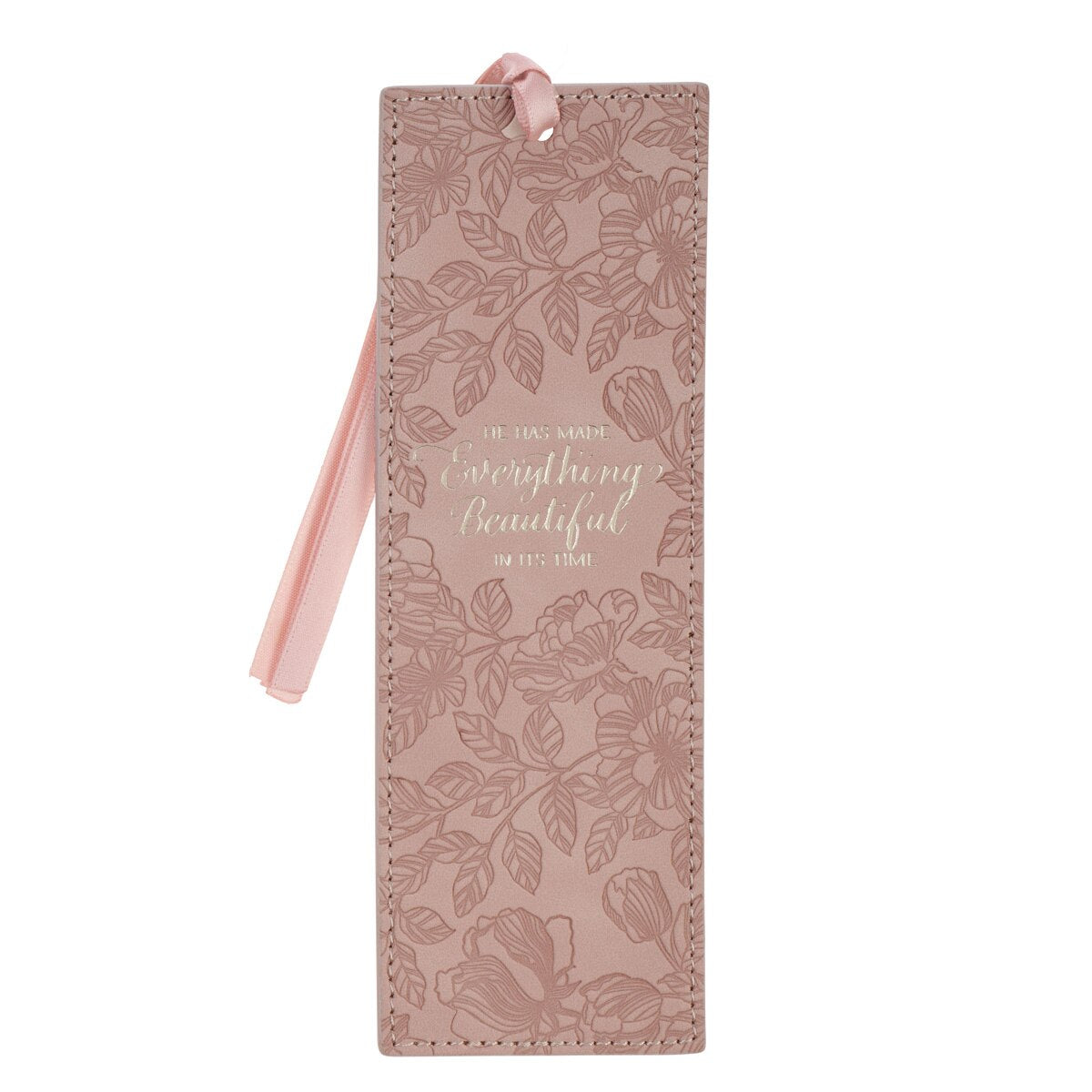 Everything Beautiful Blush Floral Faux Leather Bookmark - Ecclesiastes 3:11
