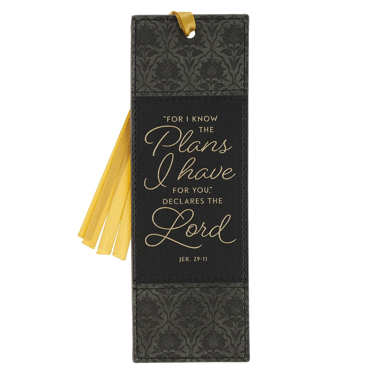 The Plans Graphite and Black Floral Faux Leather Bookmark - Jeremiah 29:11