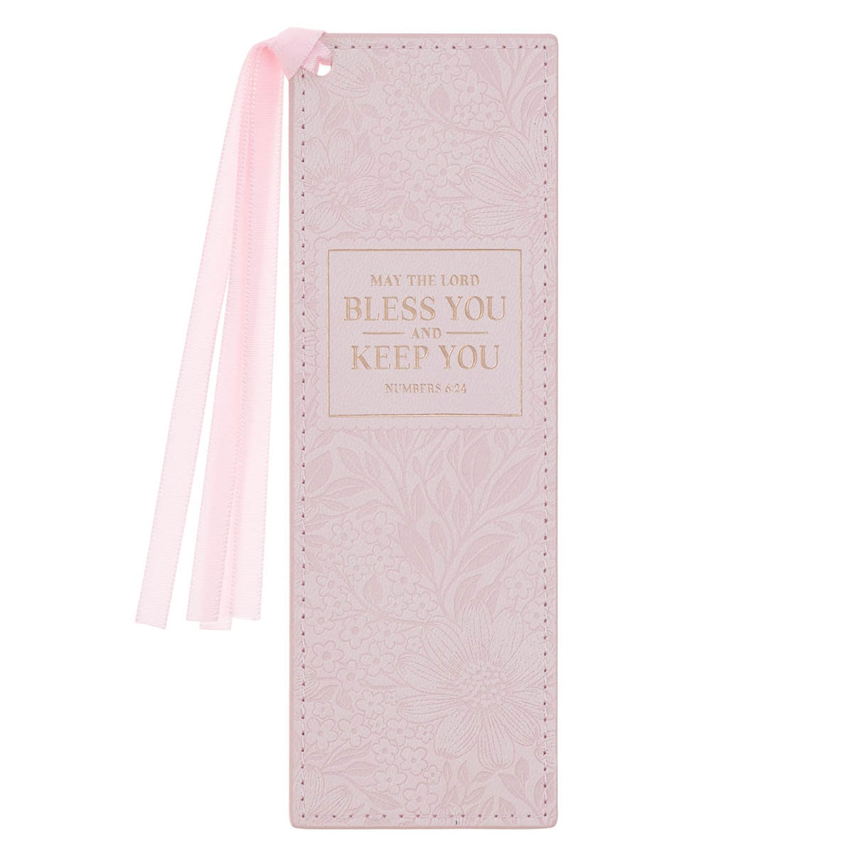 Bless and Keep You Blush Floral Faux Leather Bookmark - Numbers 6:24