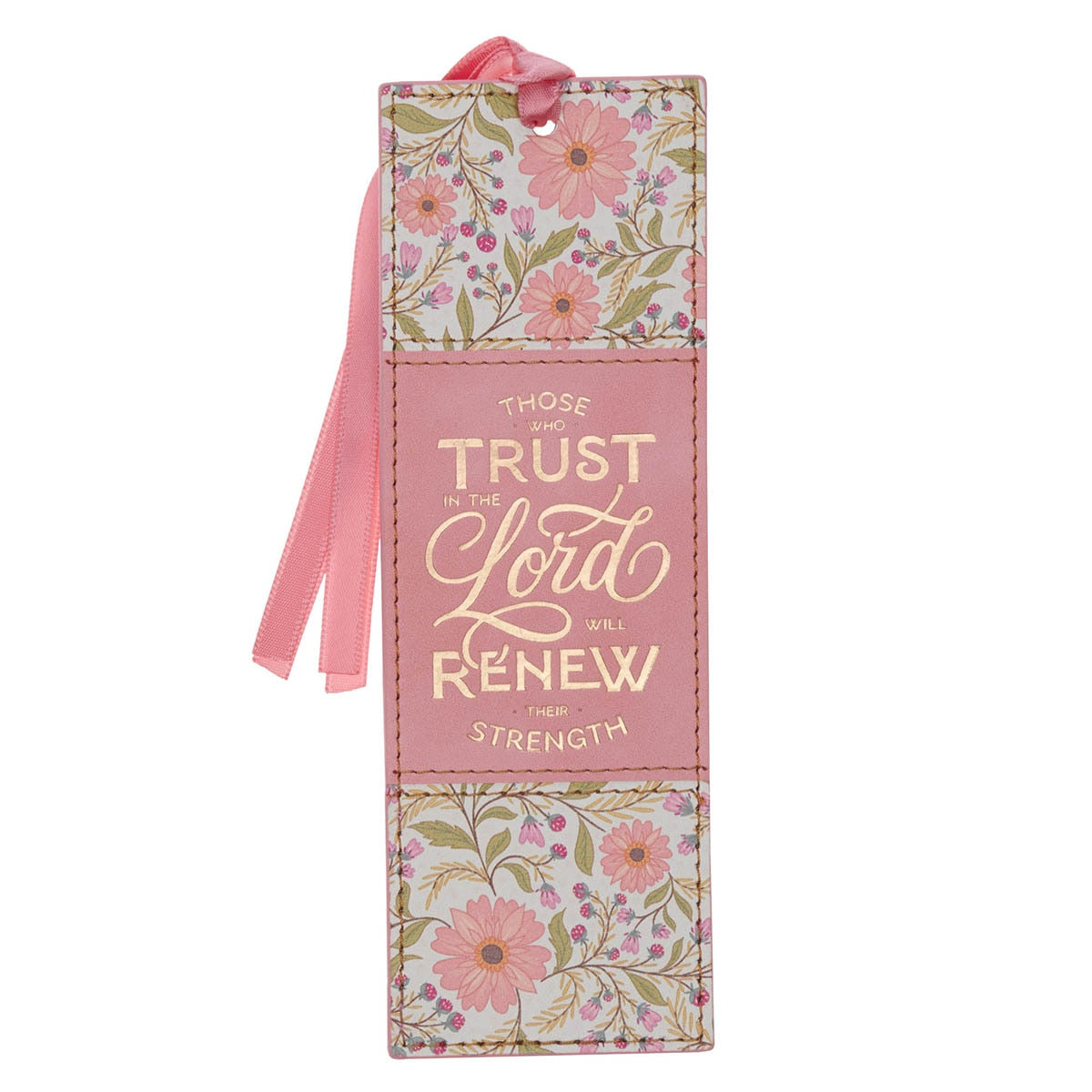 Trust Coral Floral Faux Leather Bookmark - Isaiah 40:31