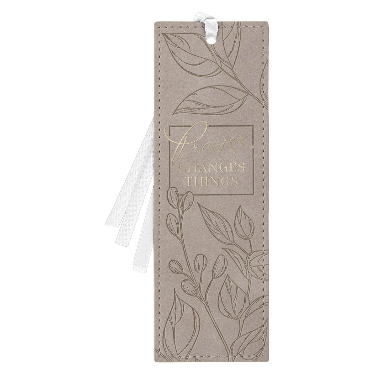 Prayer Changes Things Taupe Faux Leather Bookmark