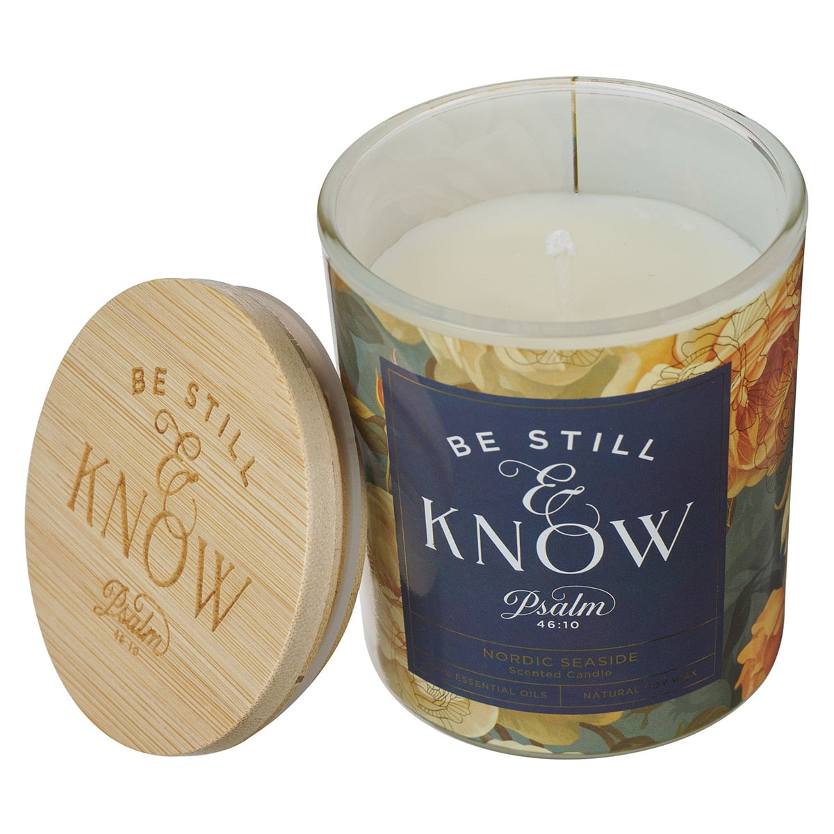 Be Still and Know Yellow Rose Nordic Seaside Scented Candle in a Glass Jar - Psalm 46:10