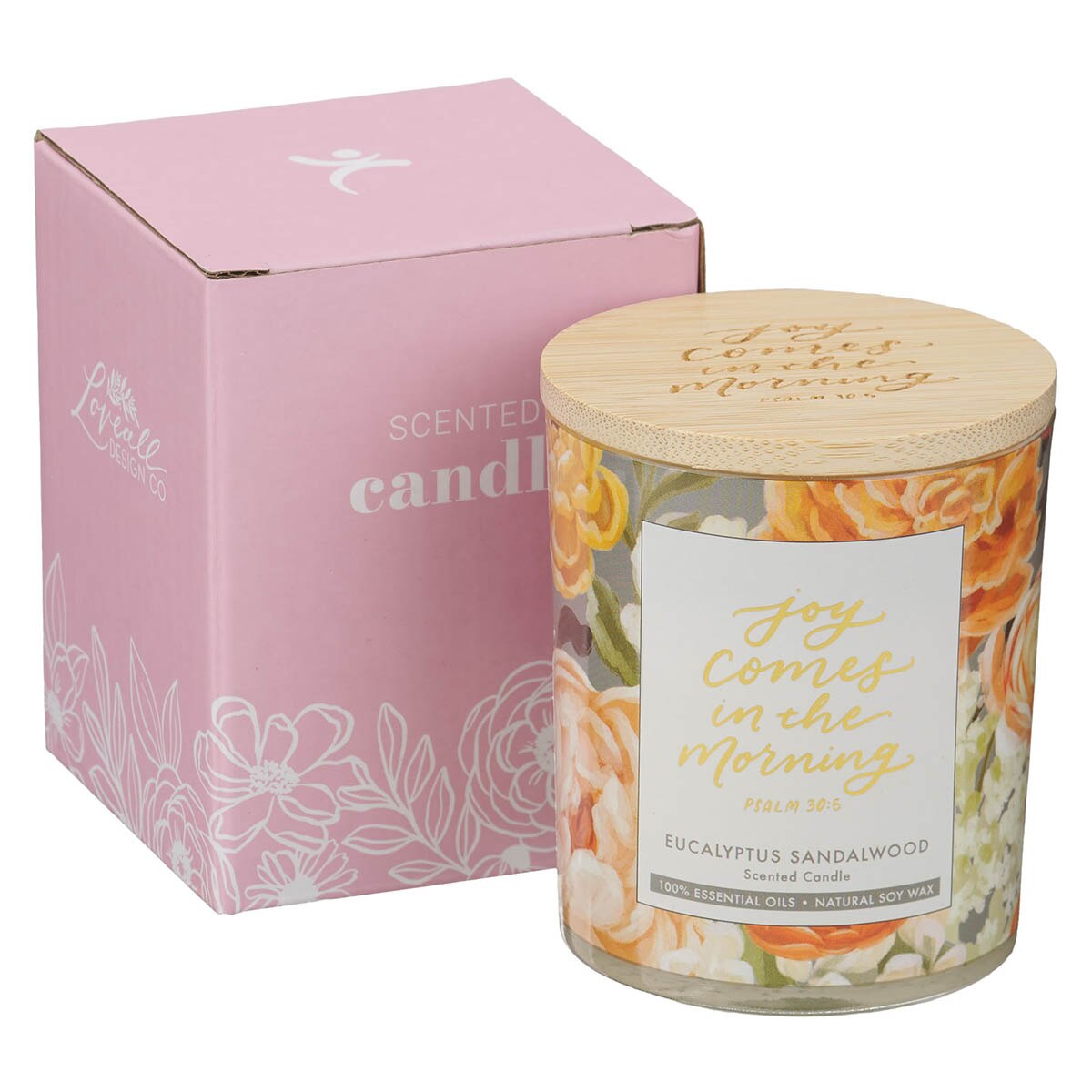 Joy Comes in the Morning Eucalyptus Sandalwood Scented Candle in a Glass Jar - Psalm 30:5