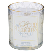 The Lord Delights in You Iced Fennel Scented Candle in a Glass Jar - Isaiah 62:4