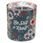 Be Still Teal Botanical Calming Breeze Scented Candle in a Glass Jar - Psalm 46:10
