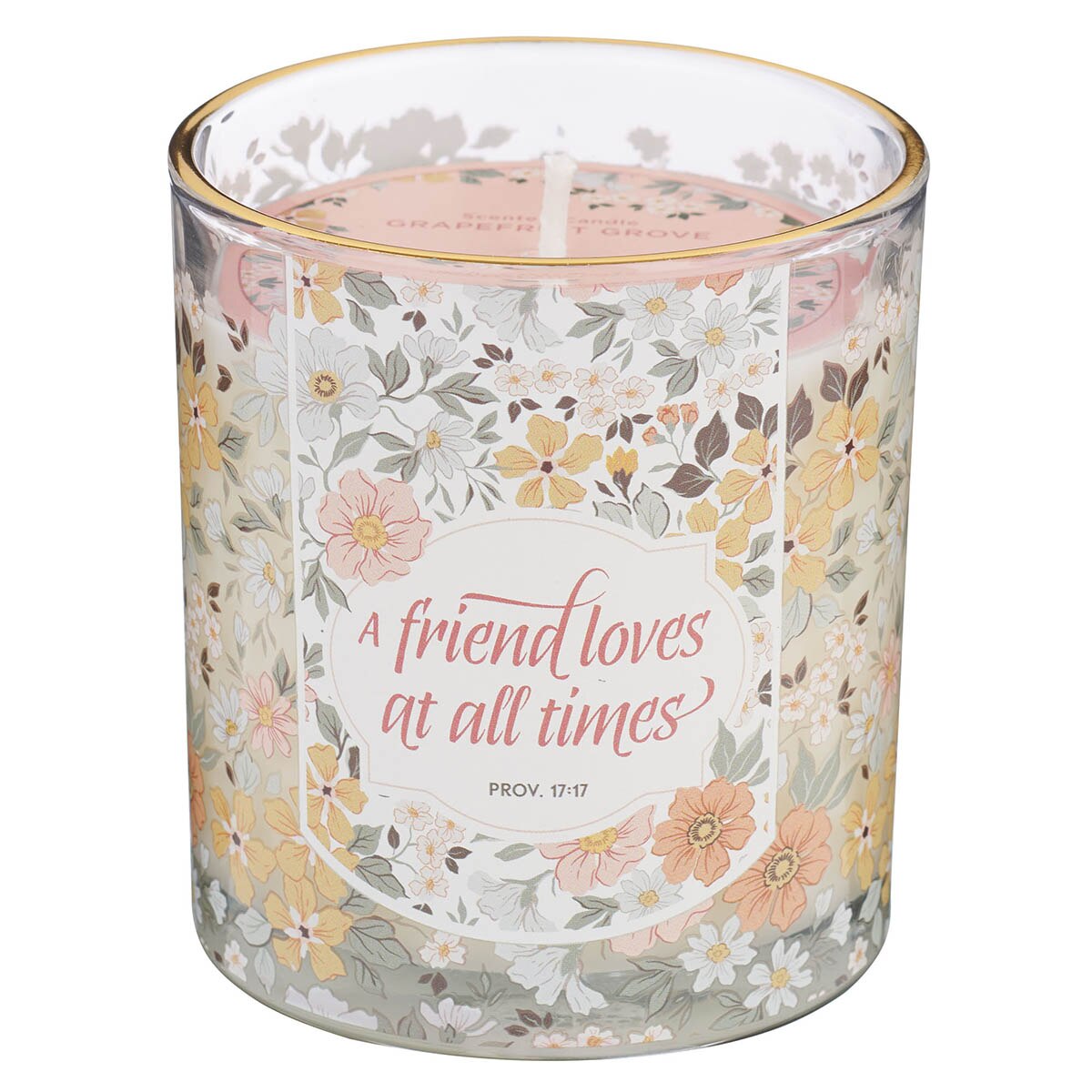 A Friend Loves at All Times Grapefruit Grove Scented Candle in a Glass Jar - Proverbs 17:17