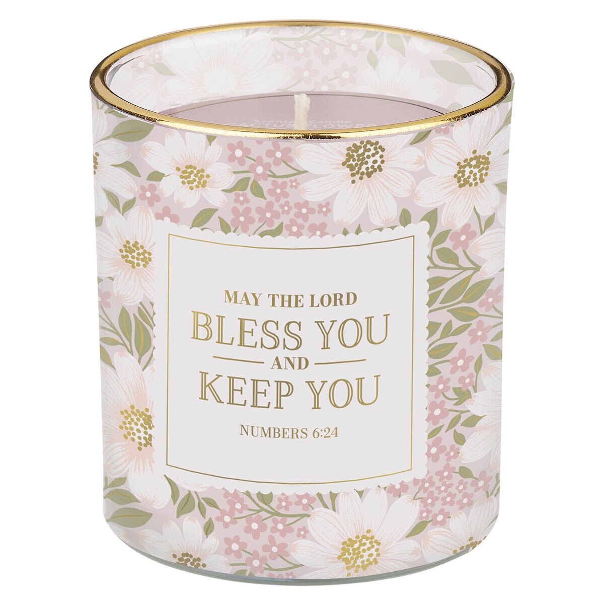 Bless and Keep You Cactus Blossom and Coconut Scented Candle in Glass Jar - Numbers 6:24