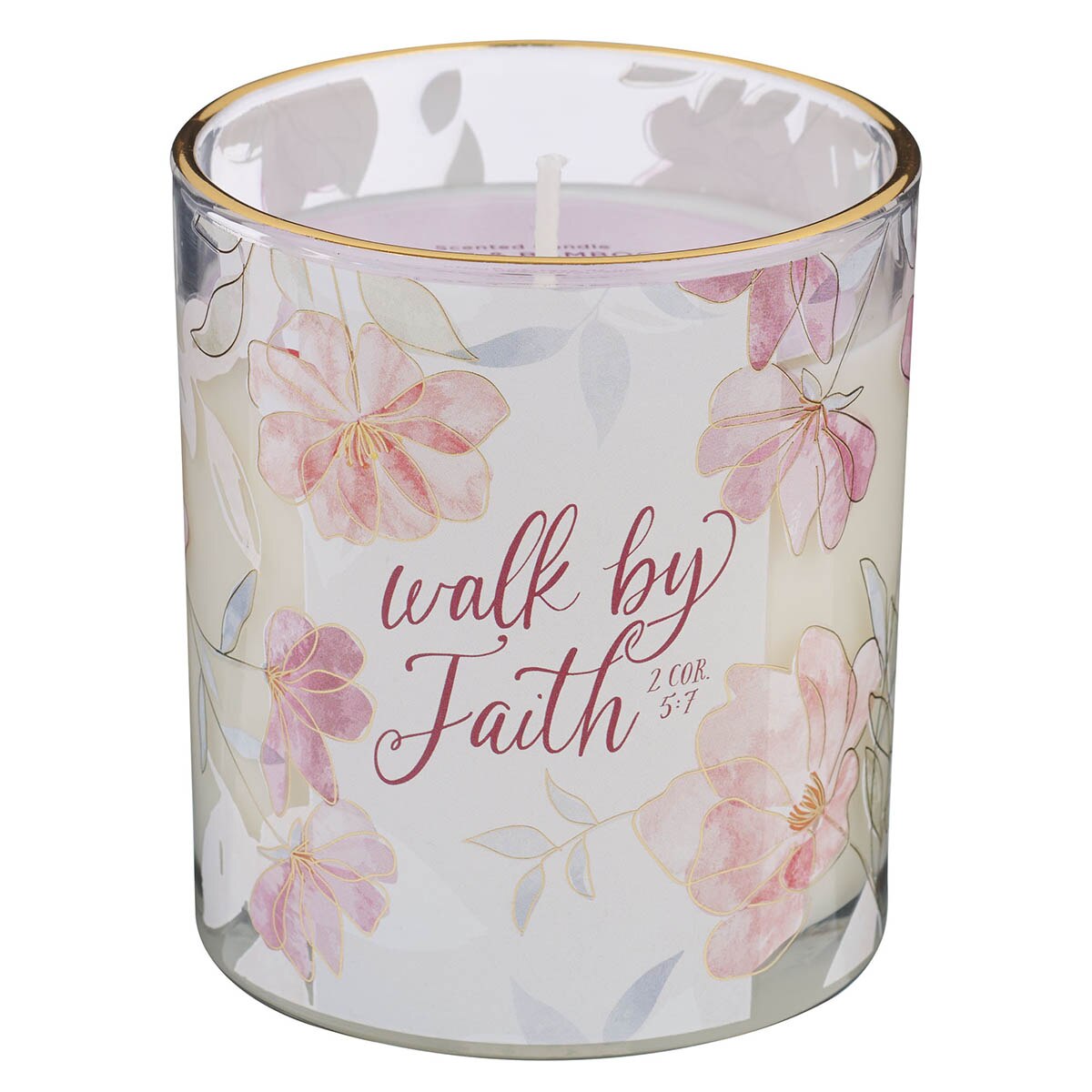 Walk by Faith Pink Aloe Bamboo Scented Candle in A Glass Jar - 2 Corinthians 5:7