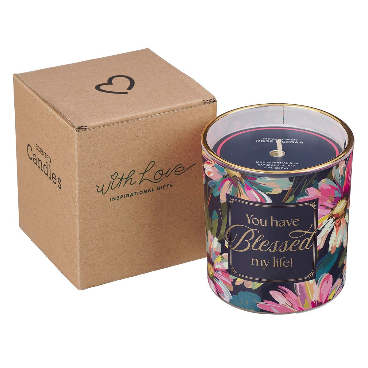 You Have Blessed My Life Rose and Cedar Scented Candle in a Glass Jar